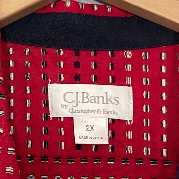 CJ Banks Womens Plus Size 2X Red White Blue Button Up Over Shirt Shacket Country - Picture 6 of 10